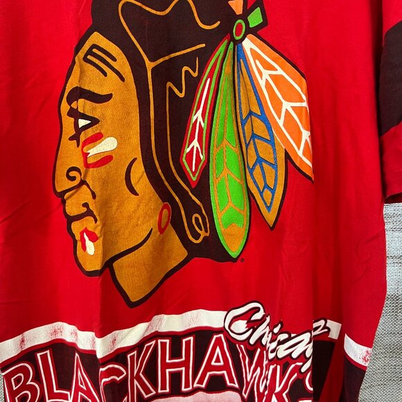 CHICAGO BLACKHAWKS | Vintage Jersey All-Over Print Tee | LARGE - Picture 2 of 4
